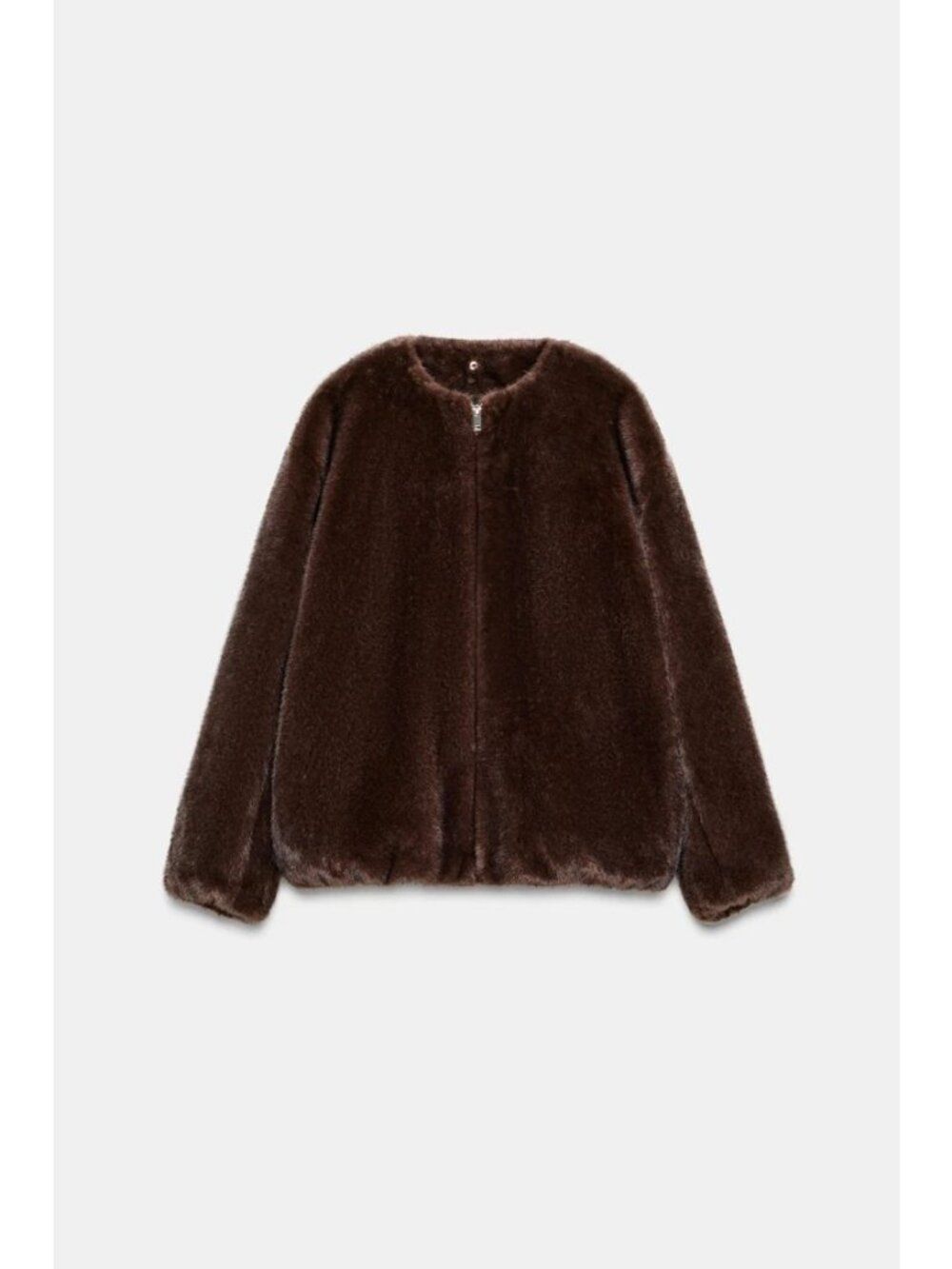 Zara Womens Bomber Jacket S Brown Faux Fur Full Zip collarless 8073/334 NWT